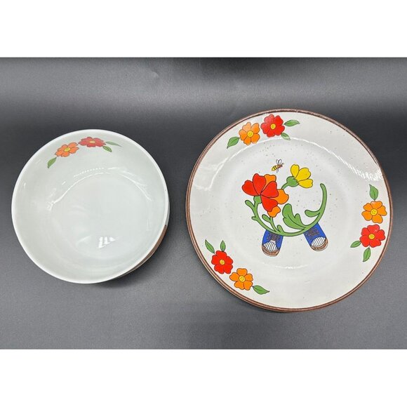 Vintage Childs Plate Bowl Set Blue Shoes Fred Roberts Interpur Japan Kitschy 70s - Picture 4 of 10